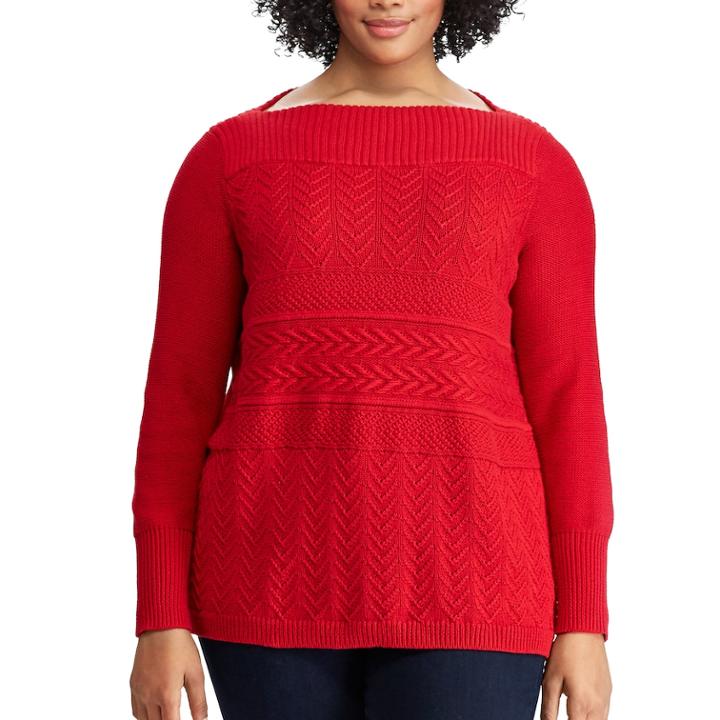 Plus Size Chaps Textured Boatneck Sweater, Women's, Size: 3xl, Red