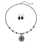 Black Beaded Teardrop Pendant Necklace & Drop Earring Set, Women's, Charcoal