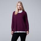 Plus Size Simply Vera Vera Wang Mock-layer Lace Top, Women's, Size: 2xl, Dark Pink