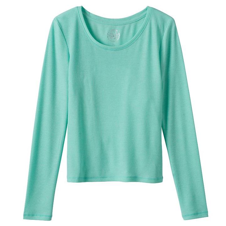 Girls 7-16 So&reg; Ribbed Slim Core Tee, Girl's, Size: 16, Turquoise/blue (turq/aqua)