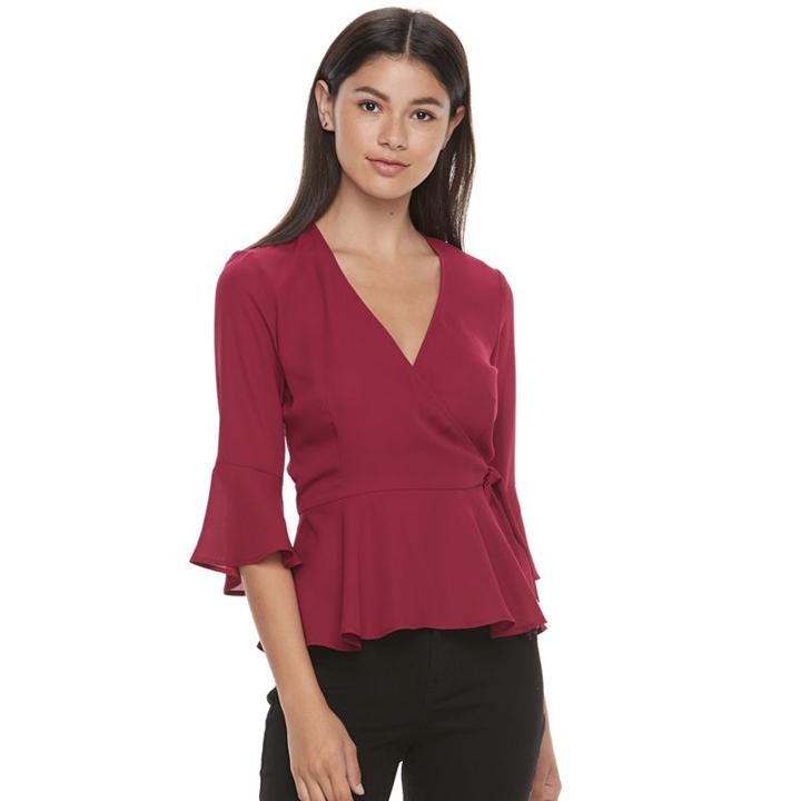 Juniors' Candie's&reg; Bell Sleeve Wrap Top, Girl's, Size: Medium, Red
