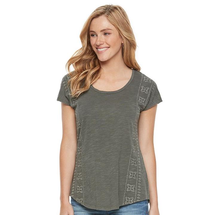 Women's Sonoma Goods For Life&trade; Embroidered Scoopneck Tee, Size: Large, Grey