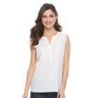 Croft & Barrow, Women's &reg; Embroidered Henley Tank, Size: Xs, White
