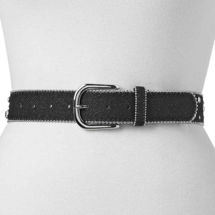 Women's Mudd&reg; Beaded Edge & Rhinestone Belt, Size: Large, Dark Grey