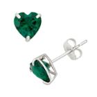 Lab-created Emerald 10k White Gold Heart Stud Earrings, Women's, Green