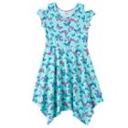 Girls 7-16 So&reg; Cold Shoulder Embellished Patterned Handkerchief Hem Dress, Girl's, Size: L/12, Turquoise/blue (turq/aqua)