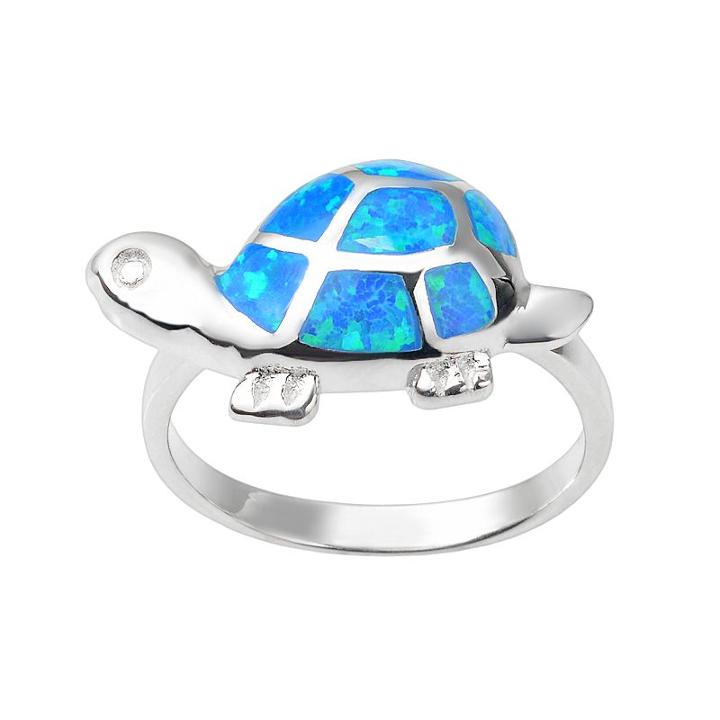Journee Collection Simulated Opal Sterling Silver Turtle Ring, Women's, Size: 9, Blue