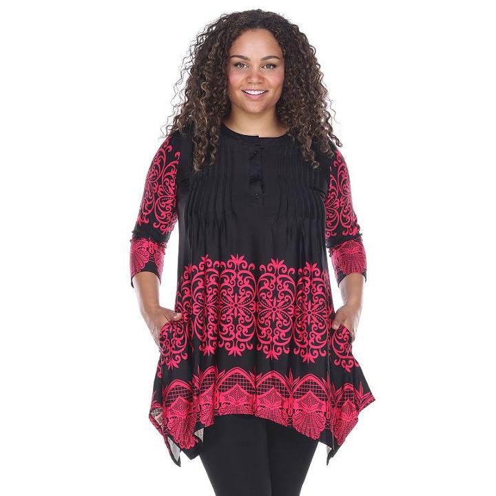 Plus Size White Mark Medallion Shark-bite Tunic, Women's, Size: 2xl, Brt Pink