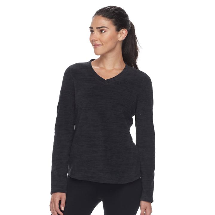 Petite Tek Gear&reg; Microfleece V-neck Tee, Women's, Size: M Petite, Black