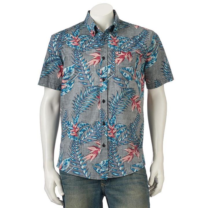 Men's Ocean Current Fantasy Button-down Shirt, Size: Small, Black