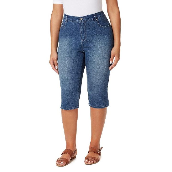Plus Size Gloria Vanderbilt Amanda Embellished Skimmer Capris, Women's, Size: 24 W, Light Blue