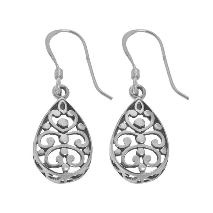 Sterling Silver Filigree Earrings, Women's, Grey