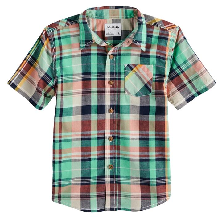 Boys 4-7 Sonoma Goods For Life&trade; Plaid Shirt, Size: 6, Med Green