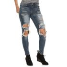 Juniors' Almost Famous Ripped Patched Skinny Jeans, Teens, Size: 13, Dark Blue