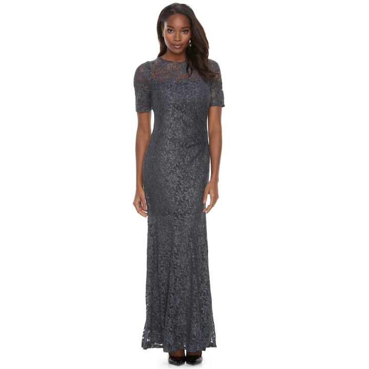 Women's 1 By 8 Glitter Illusion Lace Evening Gown, Purple