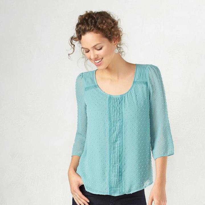 Women's Lc Lauren Conrad Swiss Dot Top, Size: Xxl, Med Green