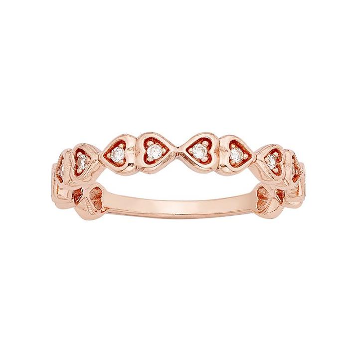 1/10 Carat T.w. Diamond 10k Rose Gold Heart Ring, Women's, Size: 4, White