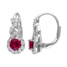 Lab-created Ruby & Lab-created White Sapphire Sterling Silver Twist Drop Earrings, Women's, Red