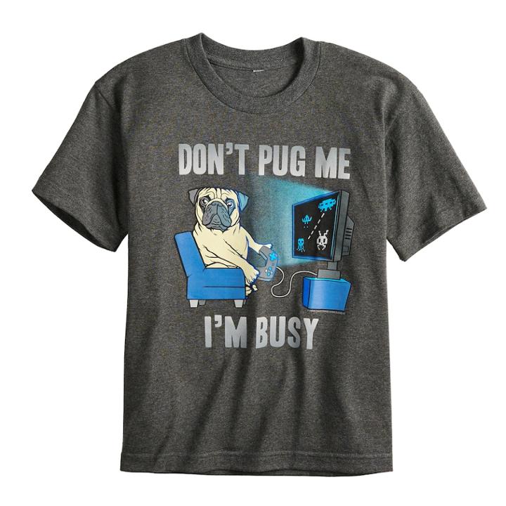 Boys 8-20 Don't Pug Me I'm Busy Graphic Tee, Size: Large, Dark Grey