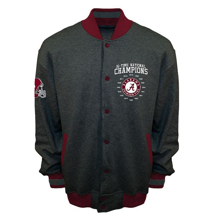 Men's Franchise Club Alabama Crimson Tide Classic Commemorative Varsity Jacket, Size: 3xl, Grey