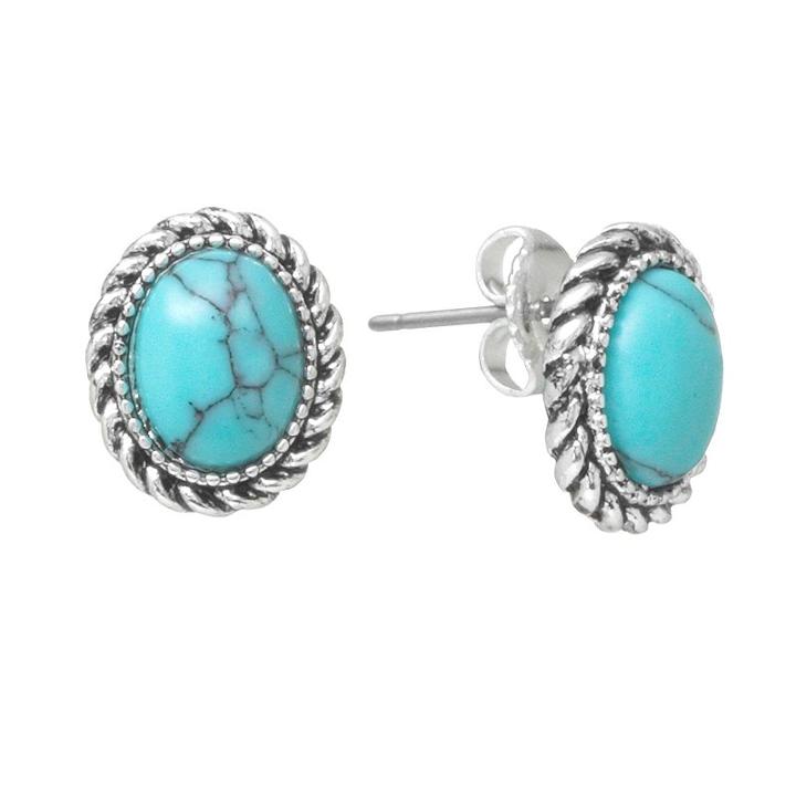 Chaps Silver-tone Simulated Turquoise Stud Earrings, Girl's, Blue
