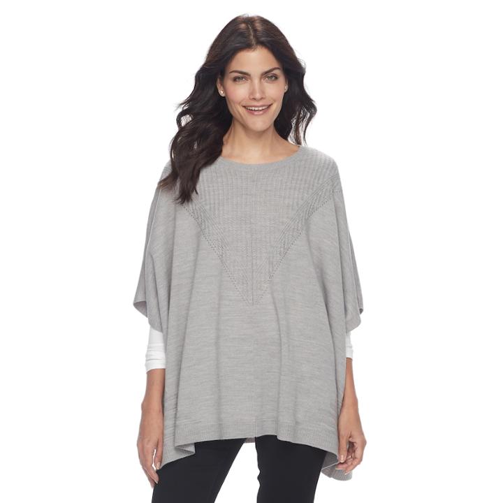 Women's Napa Valley Textured Poncho, Size: L/xl, Light Grey