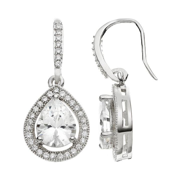 The Silver Lining Cubic Zirconia Silver Tone Teardrop Earrings, Women's, White
