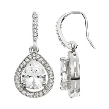 The Silver Lining Cubic Zirconia Silver Tone Teardrop Earrings, Women's, White