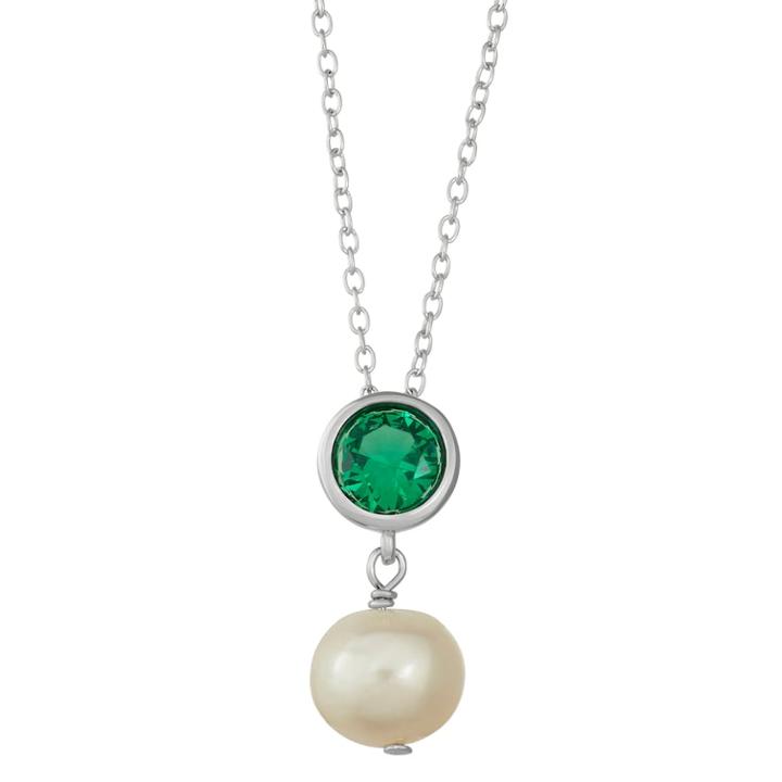 Sterling Silver Lab-created Green Spinel & Freshwater Cultured Pearl Pendant, Women's, Size: 18