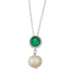 Sterling Silver Lab-created Green Spinel & Freshwater Cultured Pearl Pendant, Women's, Size: 18