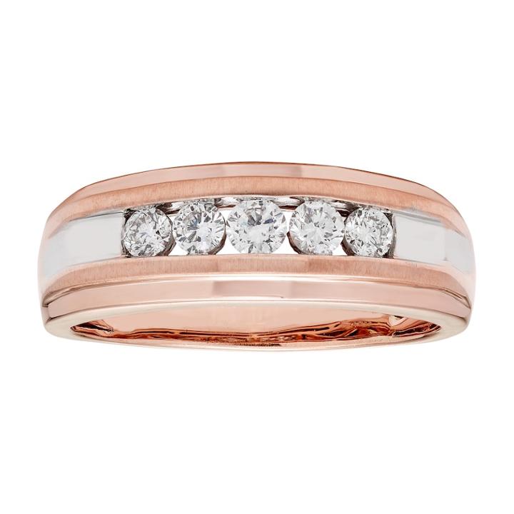 Men's 14k Rose Gold 1/4 Carat T.w. Igl Certified Diamond 5-stone Ring, Size: 11, White