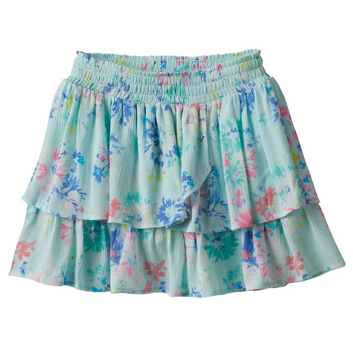 Girls 4-12 Sonoma Goods For Life&trade; Patterned Smocked Waist Tiered Gauze Skort, Girl's, Size: 7, Turquoise/blue (turq/aqua)
