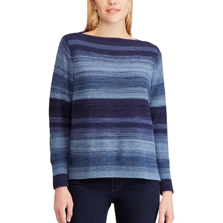 Petite Chaps Striped Linen-blend Boatneck Sweater, Women's, Size: L Petite, Blue (navy)