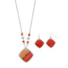 Peach Swirl Square Pendant Necklace & Drop Earring Set, Women's, Pink Other