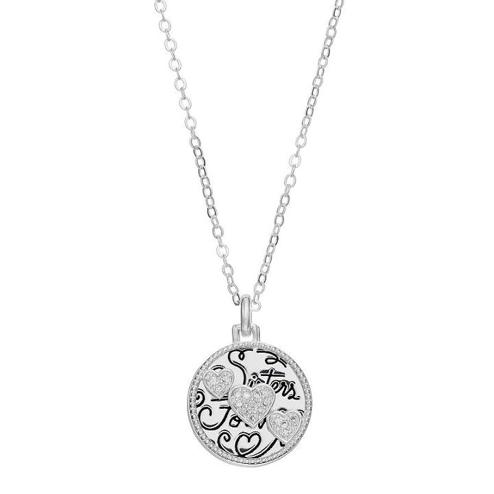 Silver Expressions By Larocks Cubic Zirconia Sisters Forever Disc Pendant, Women's, Grey
