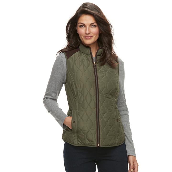 Women's Croft & Barrow® Classic Quilted Vest, Size: Large, Dark Green