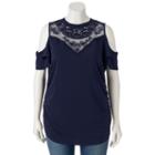 Juniors' Plus Size Heartsoul Illusion Cold-shoulder Top, Girl's, Size: 1xl, Blue (navy)