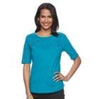 Women's Croft & Barrow&reg; Embroidered Yoke Tee, Size: Xl, Turquoise/blue (turq/aqua)