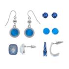 Ball & Rectangle Stud, J-hoop & Drop Earring Set, Women's, Blue