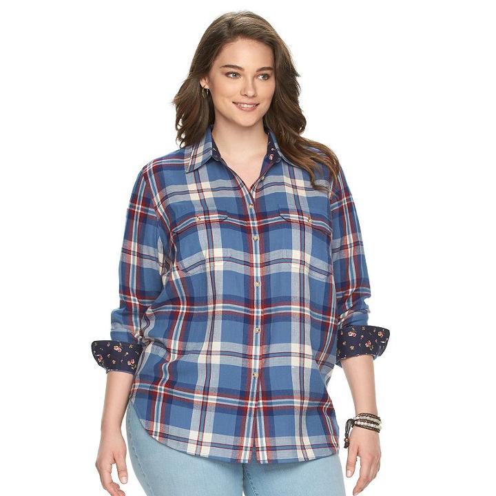 Plus Size Chaps Plaid Twill Button-down Shirt, Women's, Size: 2xl, Pink Ovrfl