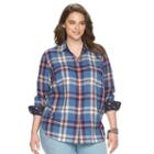Plus Size Chaps Plaid Twill Button-down Shirt, Women's, Size: 2xl, Pink Ovrfl