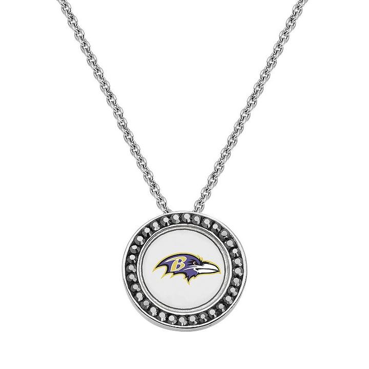 Baltimore Ravens Team Logo Crystal Pendant Necklace - Made With Swarovski Crystals, Women's, Size: 18, Black