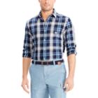 Men's Chaps Classic-fit Checked Performance Twill Button-down Shirt, Size: Small, Blue (navy)