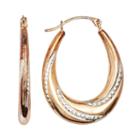 14k Gold-bonded Sterling Silver Two Tone Twist Pear Hoop Earrings, Women's, White
