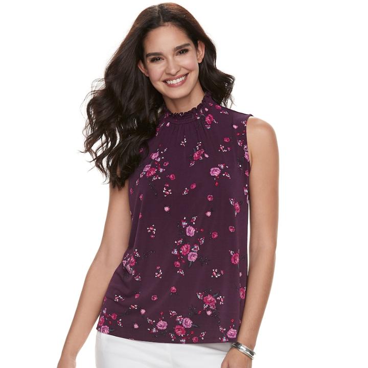 Women's Elle&trade; Print Mockneck Top, Size: Small, Purple