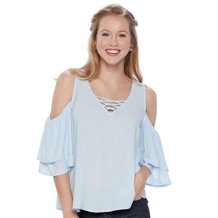 Juniors' So&reg; Crisscross Cold-shoulder Top, Girl's, Size: Xl, Blue Other