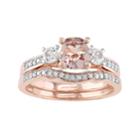 10k Rose Gold Morganite, Lab-created White Sapphire & 1/8 Carat T.w. Diamond Engagement Ring Set, Women's, Size: 6, Pink