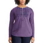 Plus Size Chaps Lace-trim Henley, Women's, Size: 1xl, Purple