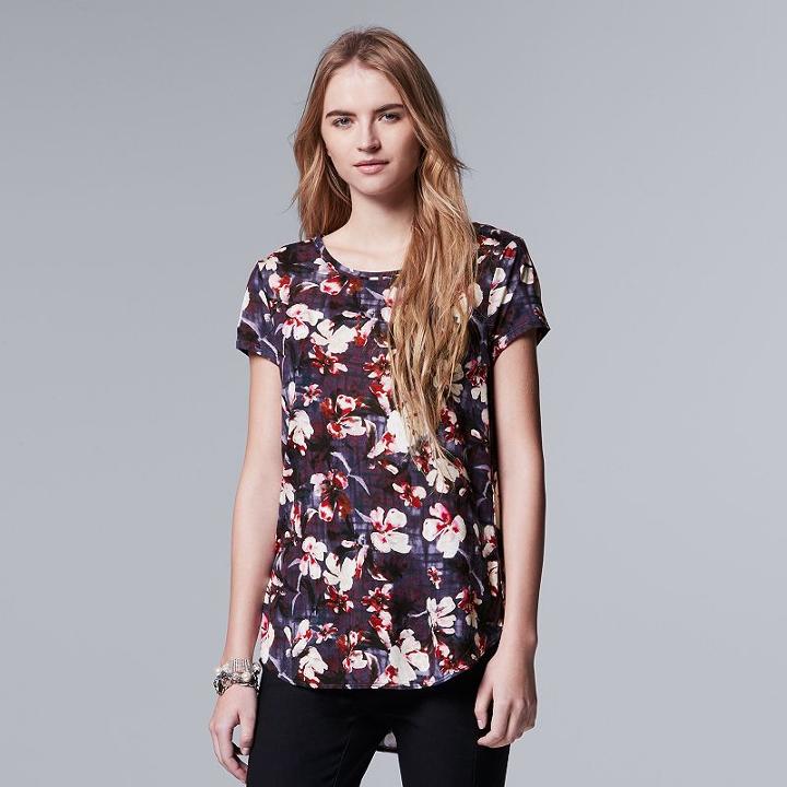 Simply Vera Vera Wang, Women's Print High Low Hem Tee, Size: Small, Med Purple