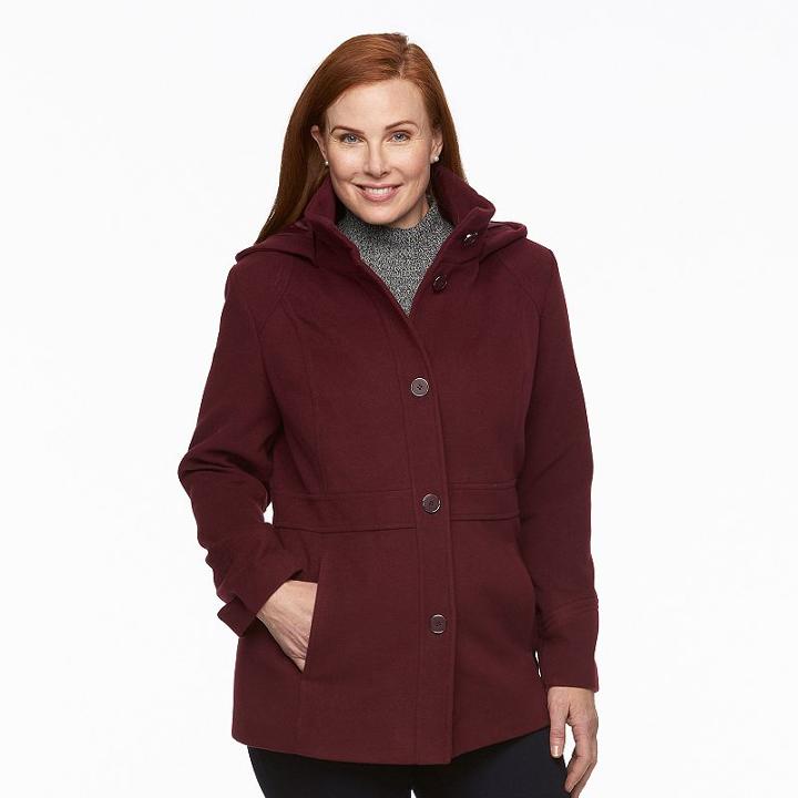 Plus Size D.e.t.a.i.l.s Hooded Single-breasted Peacoat, Women's, Size: 1xl, Red
